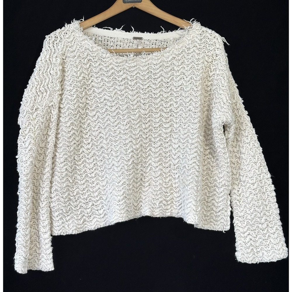 Free People Sweater Cropped Cream Oversized Textured XS Flare Sleeve